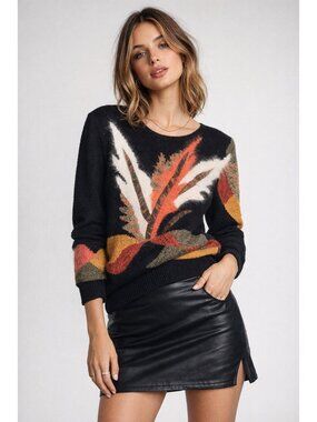 Lara Farrante Multi Media Leaf Motif Vintage Sweater M